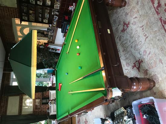 A Victorian mahogany framed full size snooker table by Thurston and Co. Ltd, restored by Hamilton and Tucker, together with balls,